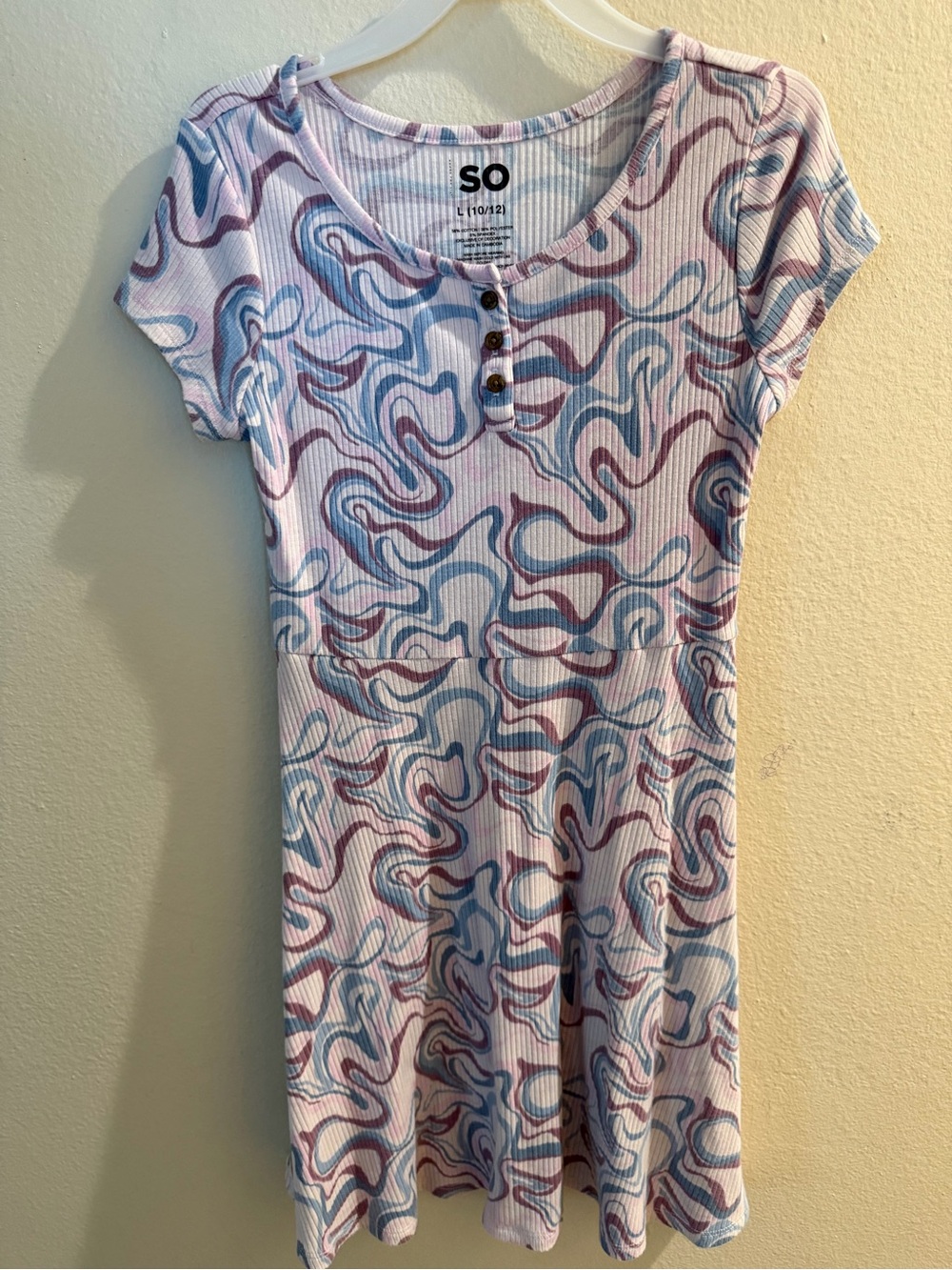 SO Girls' Pink & Blue Swirl Short-Sleeve Knit Dress Size 10/12